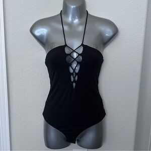 Intimately Free People Black Elasticized Thong Lace up tie neck halter xs sexy